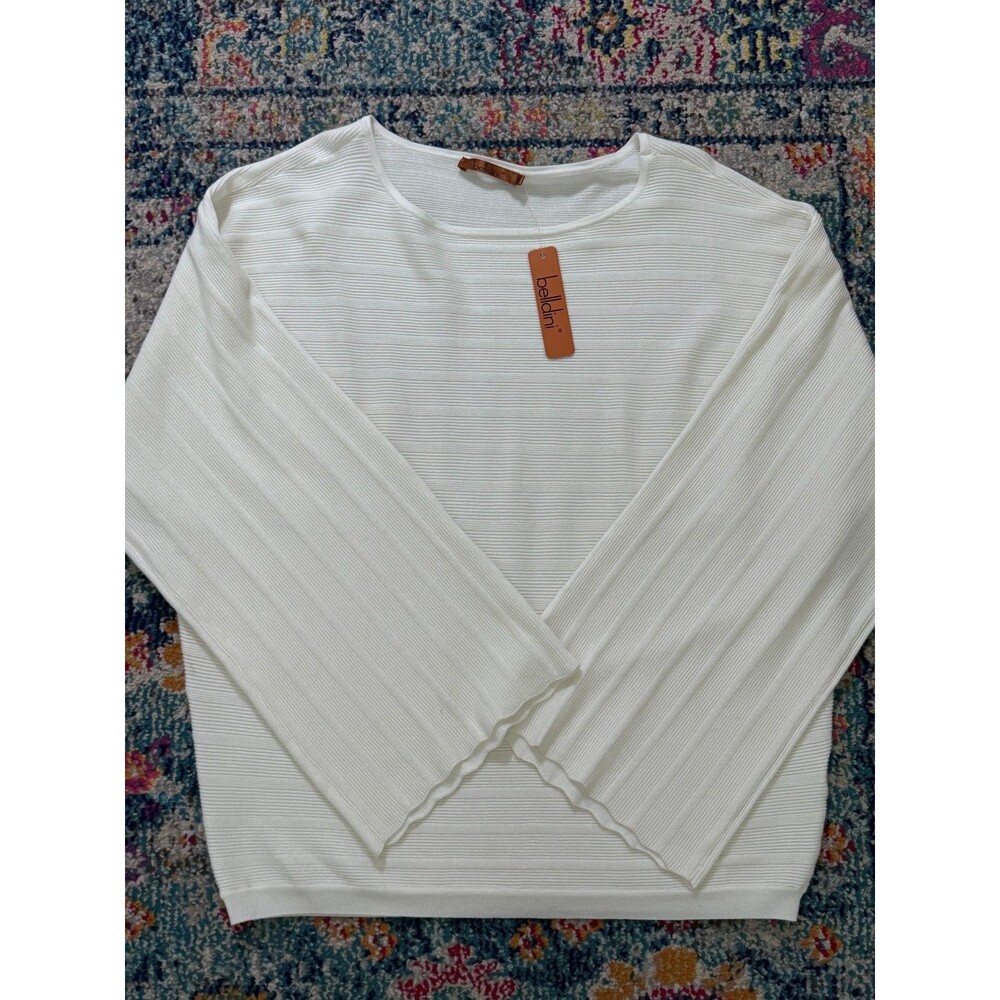 NWT Belldini Women's Winter White Oversized Striped Sweater‎ Size Large - Picture 3 of 7